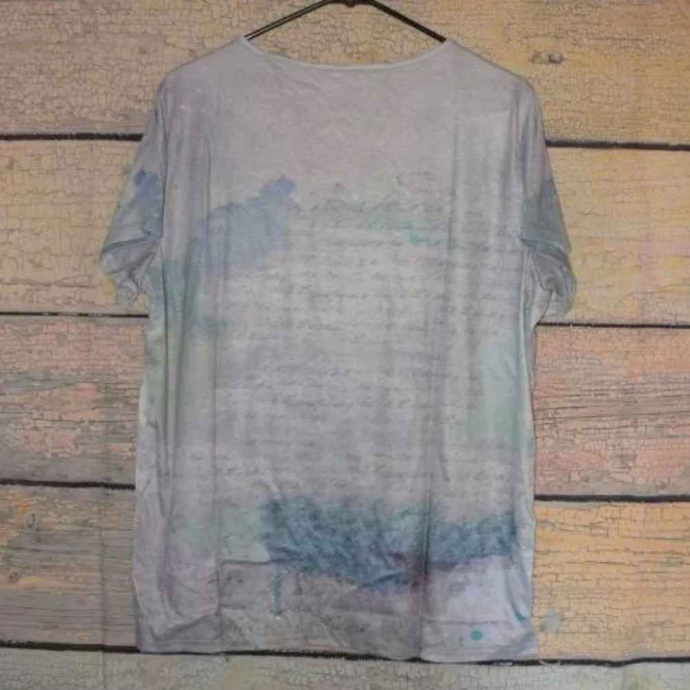 Medieval Sublimation Tattoo Dragonfly Clock Floral Fairy Gypsy Peasant Top Tee - Picture 3 of 5